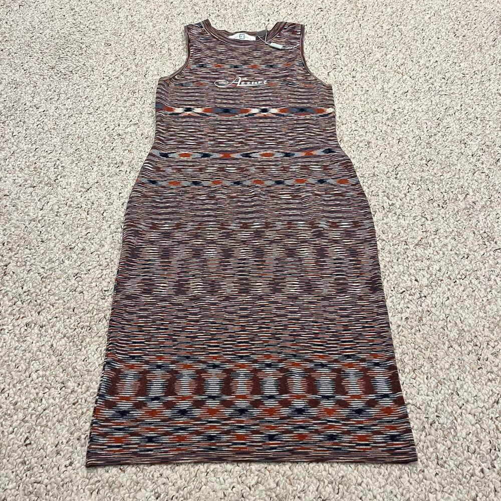 Azzure Denim Silk Sheath Dress Multicolor L Stretch Sleeveless Psychedelic Retro